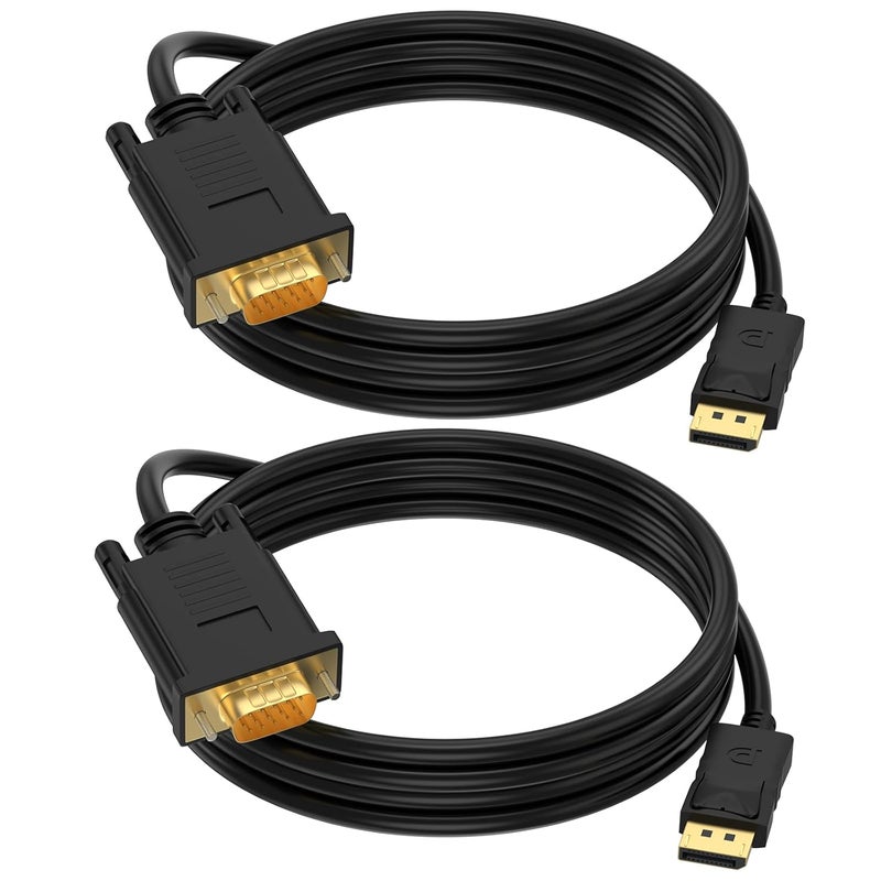 Seefeful (in) DisplayPort to (Out) VGA Adapter DP to VGA Cable Male to Male Gold-Plated for Computer, Laptop,Monitor, TV, Projector (NOT Bidirectional,) (3 Feet / 2PACK) - Image 1